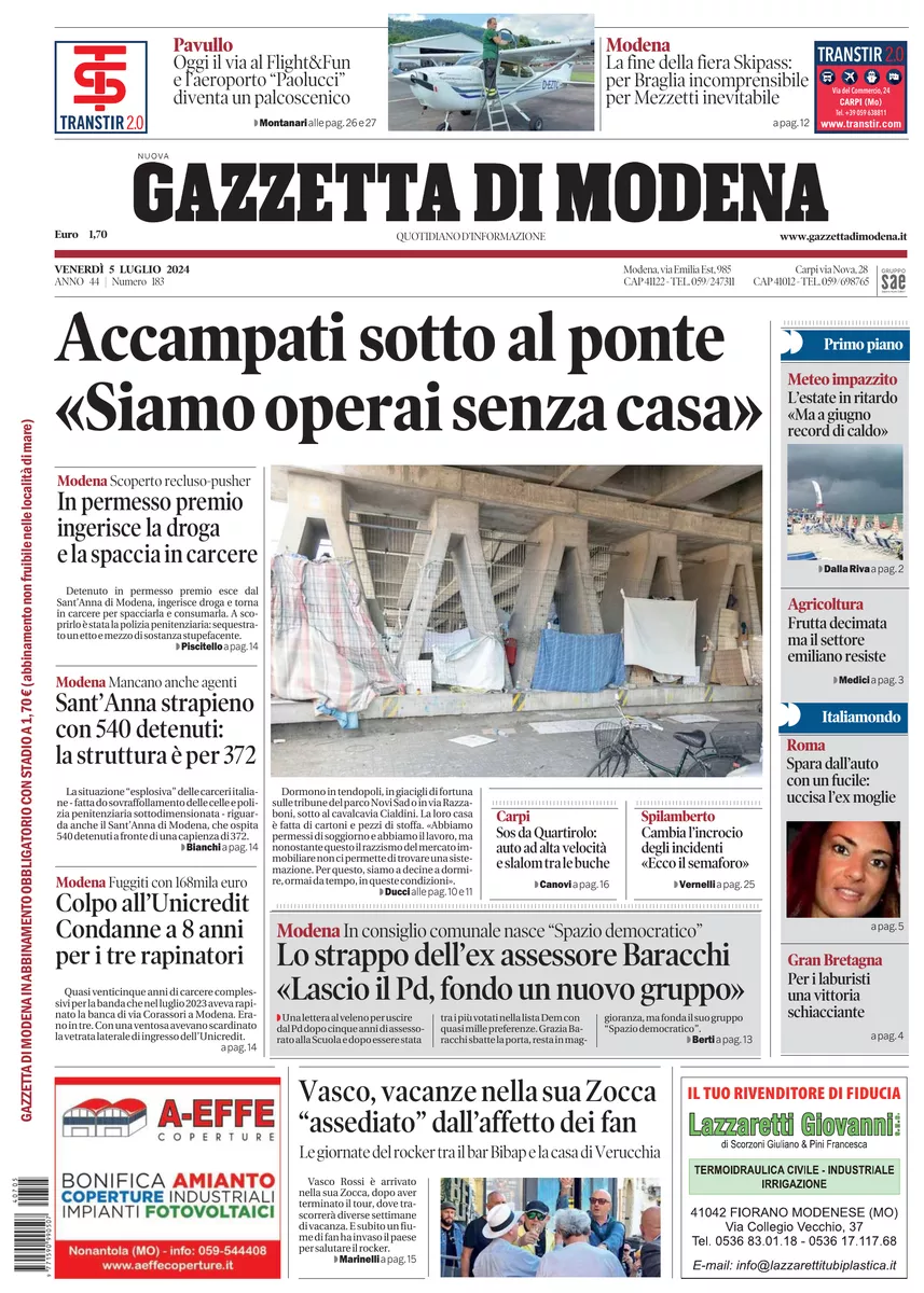 Prima-pagina-gazzetta di modena-oggi-edizione-del-2024-07-05